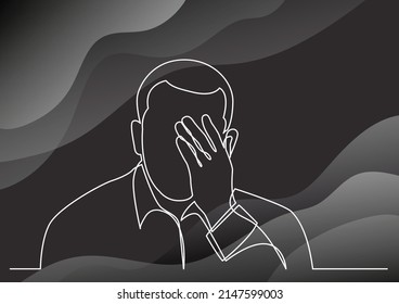 dibujo de línea continua del hombre en depresión profunda