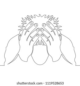 Continuous line drawing man in depression concept vector illustration