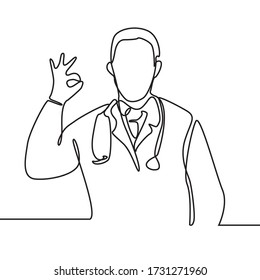 continuous line drawing of man doctor standing isolated on a white background. Health care and medicine
