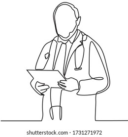 continuous line drawing of man doctor standing isolated on a white background. Health care and medicine