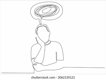 
Continuous line drawing of man feeling sad, tired and worried suffering from depression in mental health. Troubles, failure and broken heart concept isolated on white background. Vector