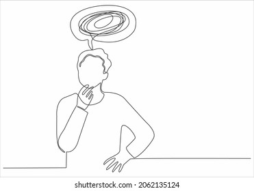 
Continuous line drawing of man feeling sad, tired and worried suffering from depression in mental health. Troubles, failure and broken heart concept isolated on white background. Vector