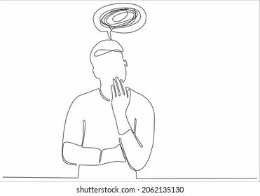 
Continuous line drawing of man feeling sad, tired and worried suffering from depression in mental health. Troubles, failure and broken heart concept isolated on white background. Vector