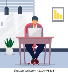 continuous line drawing of a man finish office work before bed. Vector colorful illustration. Before and After sleep activity