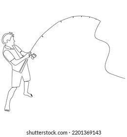 Continuous line drawing man fishing
