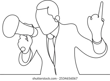 Dibujo de línea continuo de un hombre dando un discurso detrás de un podio, arte de línea, Vector