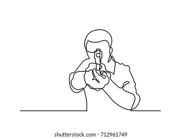 Continuous line drawing of man with a gun.  Vector illustration.