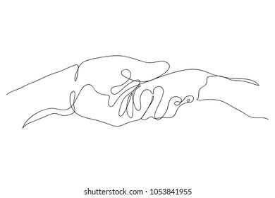 Continuous line drawing of a man hand holding a woman Vector illustration of a ladder holding a hand