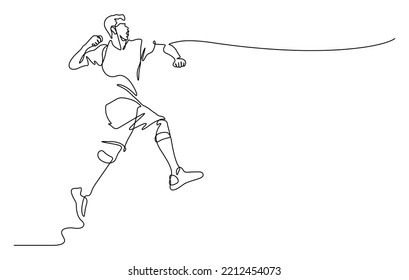 continuous line drawing of man in happiness emotion jumping with arm raised and fist vector illustration