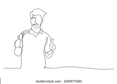 continuous line drawing man happy illustrated vector illustration