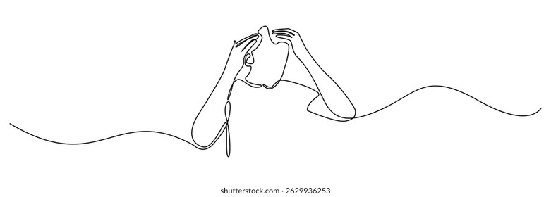 desenho de linha contínua do homem tendo problema de cabelo.desenho de linha única do homem com caspa de cabelo,perda de cabelo,cabelo cinza.linha arte vetor ilustração