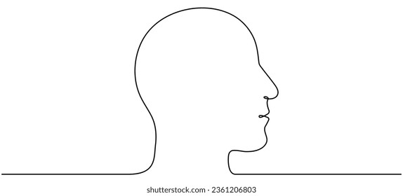 Continuous line drawing man head. Male face linear empty frame. Vector illustration isolated on white.