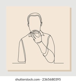 Continuous line drawing of man hold and eat hamburger fastfood. One line art of diabetes concept. Vector illustration
