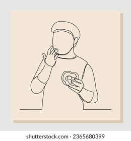 Kontinuierliche Linienzeichnung von Mann halten und essen Hamburger Fastfood. Eine Linie Kunst des Diabetes-Konzepts. Vektorgrafik