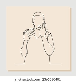 Continuous line drawing of man hold and eat hamburger fastfood. One line art of diabetes concept. Vector illustration