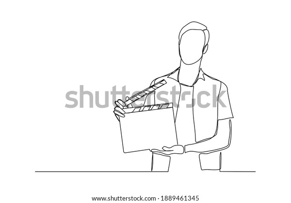 Continuous Line Drawing Man Hold Retro Stock Vector (Royalty Free ...