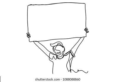 Continuous Line Drawing Of A Man Holding A Protest Sign Vector Illustration