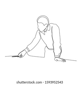 continuous line drawing of man holding pen vector illustration