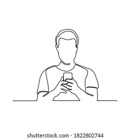 dibujo de línea continua del hombre que sostiene la ilustración vectorial del teléfono móvil. Dibujo continuo de una línea. Empresario con smartphone
