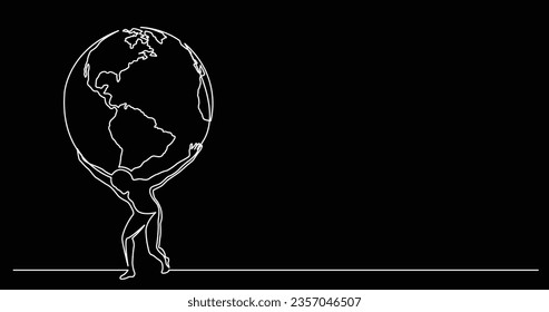 dibujo de línea continua del hombre sosteniendo el mundo sobre sus hombros