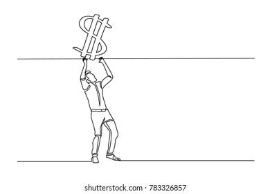 Continuous line drawing. A man iA man in a tie and suit is a businessman. Earn Money.n a tie and suit is a businessman. Earn Money.
