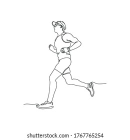 continuous line drawing of man Jogging and run in the outdoors. Athletic youth running outdoors isolated on white background. vector illustration