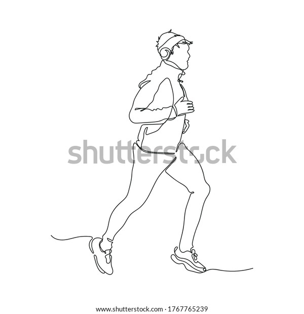 屋外でジョギングや走る人の連続線画 白い背景に運動の若者が屋外を走る ベクターイラスト のベクター画像素材 ロイヤリティフリー