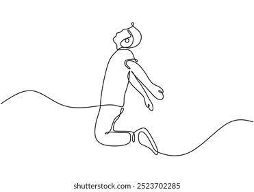 Continuous line drawing of a man jumping. Simple design illustrating motion and athleticism. Vector illustration.