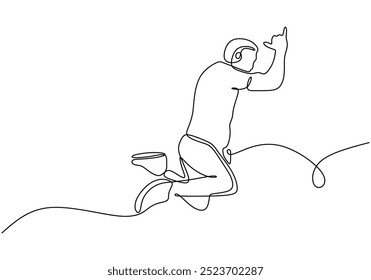 Continuous line drawing of a man jumping. A simple depiction of athletic action. Vector illustration.