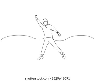 Continuous line drawing of man jumping. Single line illustration of happy man jump. Full of energy concept. Editable outline

