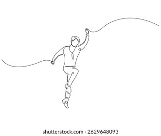 Continuous line drawing of man jumping. Single line illustration of happy man jump. Full of energy concept. Editable outline
