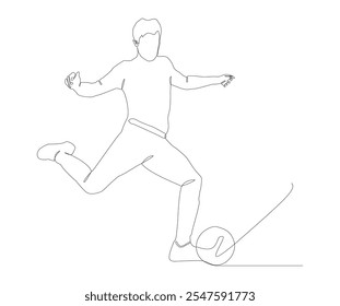 continuous line drawing of man kicking ball, celebration, document, application, website, web, mobile app, printing, banner, logo, poster design, etc. white background