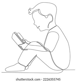 
continuous line drawing of man learning to read a book