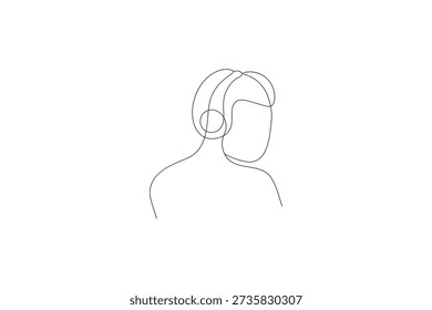 Continuous line drawing of a man listening to music with headset

