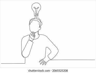 
continuous line drawing of a man looking for ideas. Vector illustration