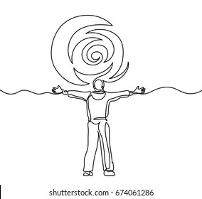 Continuous Line Drawing. Man Meeting Sun - Success Concept. Vector Illustration