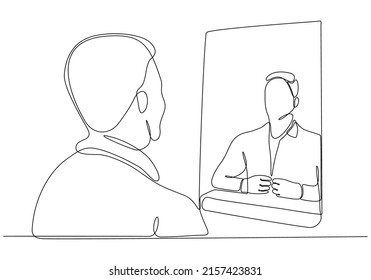 
Continuous line drawing of man in mirror vector illustration