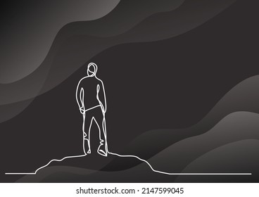 continuous line drawing of man on the mountain