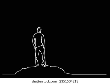 continuous line drawing of man on the mountain