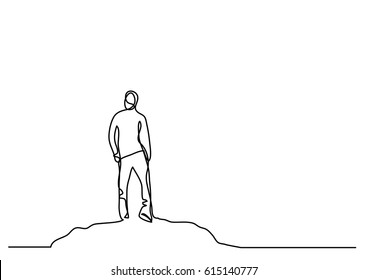 continuous line drawing of man on the mountain