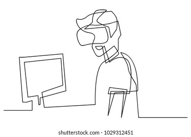 Continuous line drawing of a man playing vr modern technology