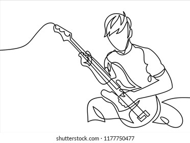 continuous line drawing of a man playing guitar musician vector illustration.