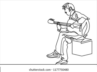 continuous line drawing of a man playing guitar musician vector illustration.