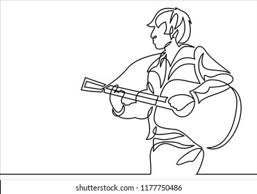 continuous line drawing of a man playing guitar musician vector illustration.