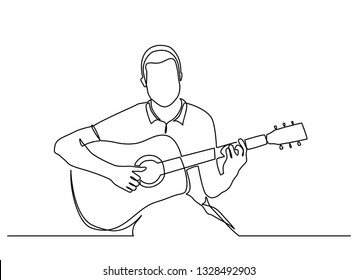 Continuous line drawing of a man playing the guitar. Vector