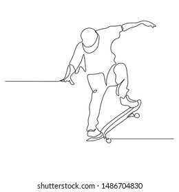 スケートボード競技の挑戦者の連続線画 簡単な手描きのストライプ ベクターイラスト のベクター画像素材 ロイヤリティフリー