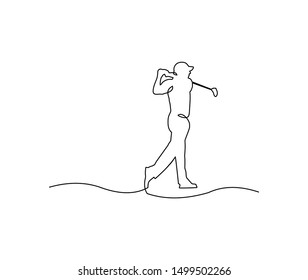 continuous line drawing of man playing a golf,single line drawing,vector illustration