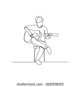 continuous line drawing of a man playing guitar. Man musician vector illustration