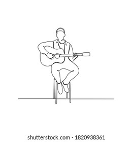 continuous line drawing of a man playing guitar. Man musician vector illustration