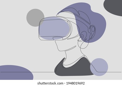 Continuous line drawing of a man playing virtual reality